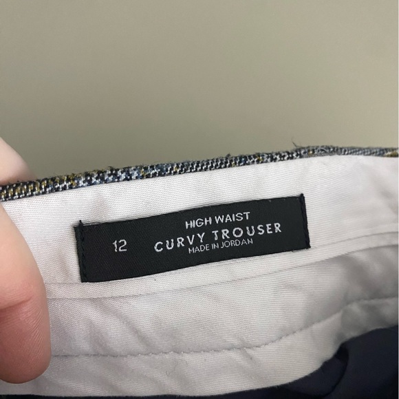 LOFT Hight Waist Curvy Trouser Pants 12 Gray Tan Glen Check Plaid 521626 - Picture 9 of 12